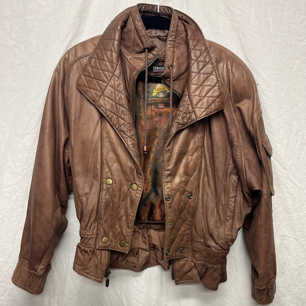 Vintage Adventure Bound cropped leather bomber